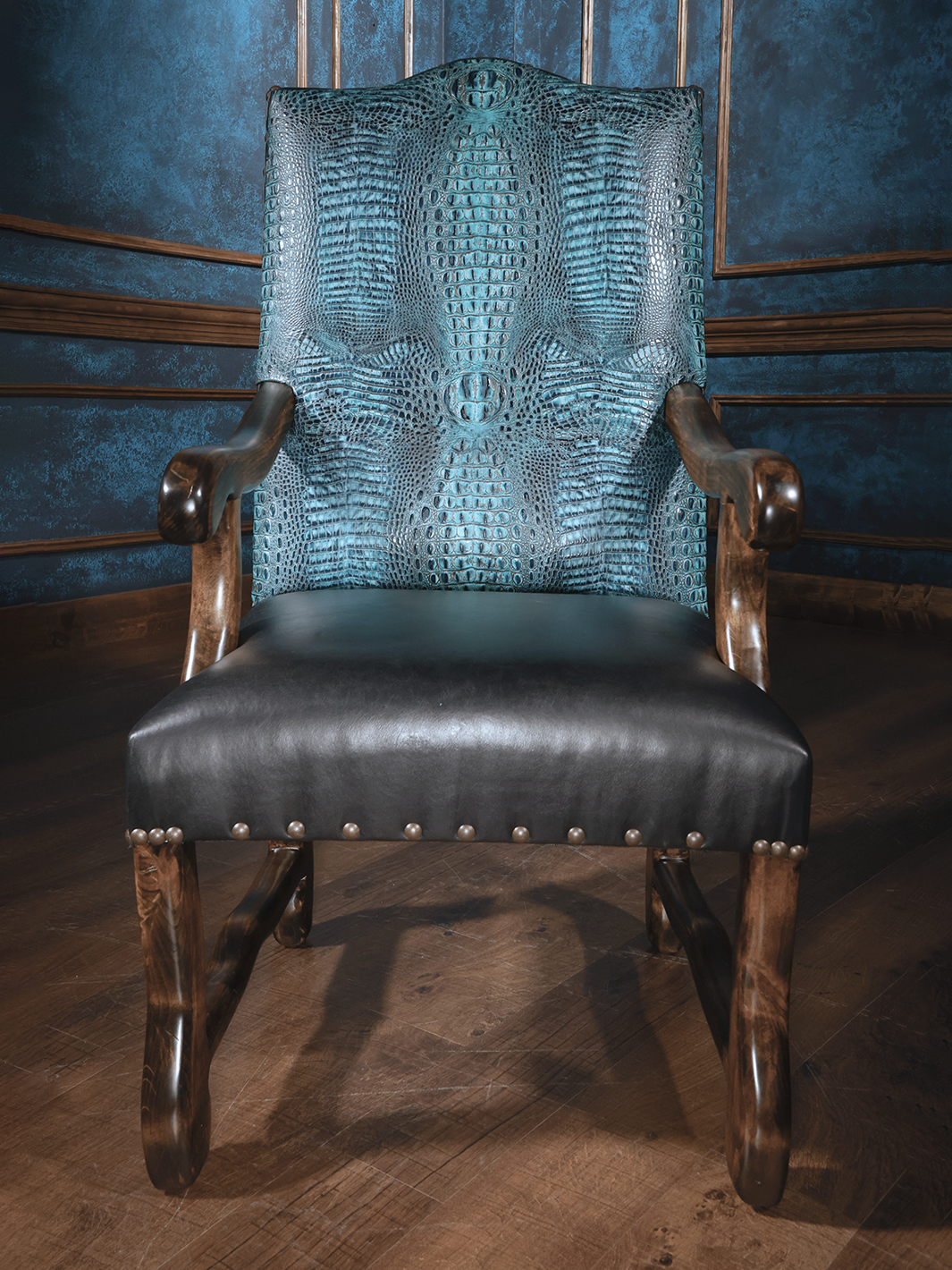 Royal Blue Leather Arm Chair