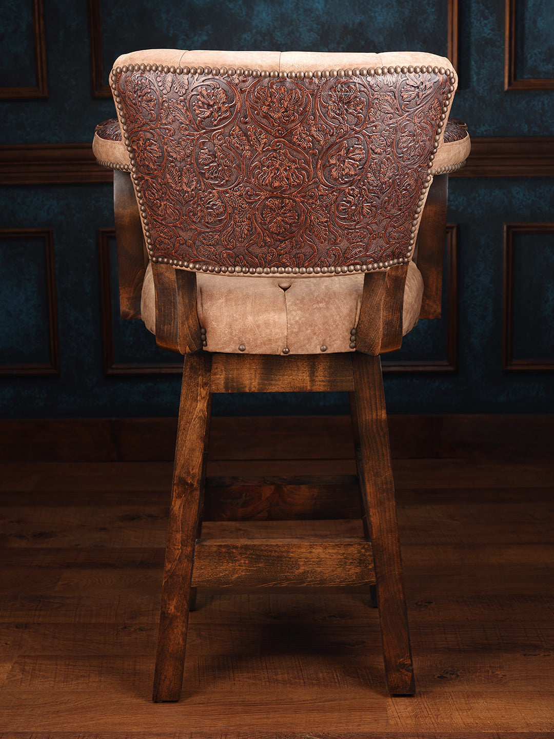 western style bar stool with embossed leather
