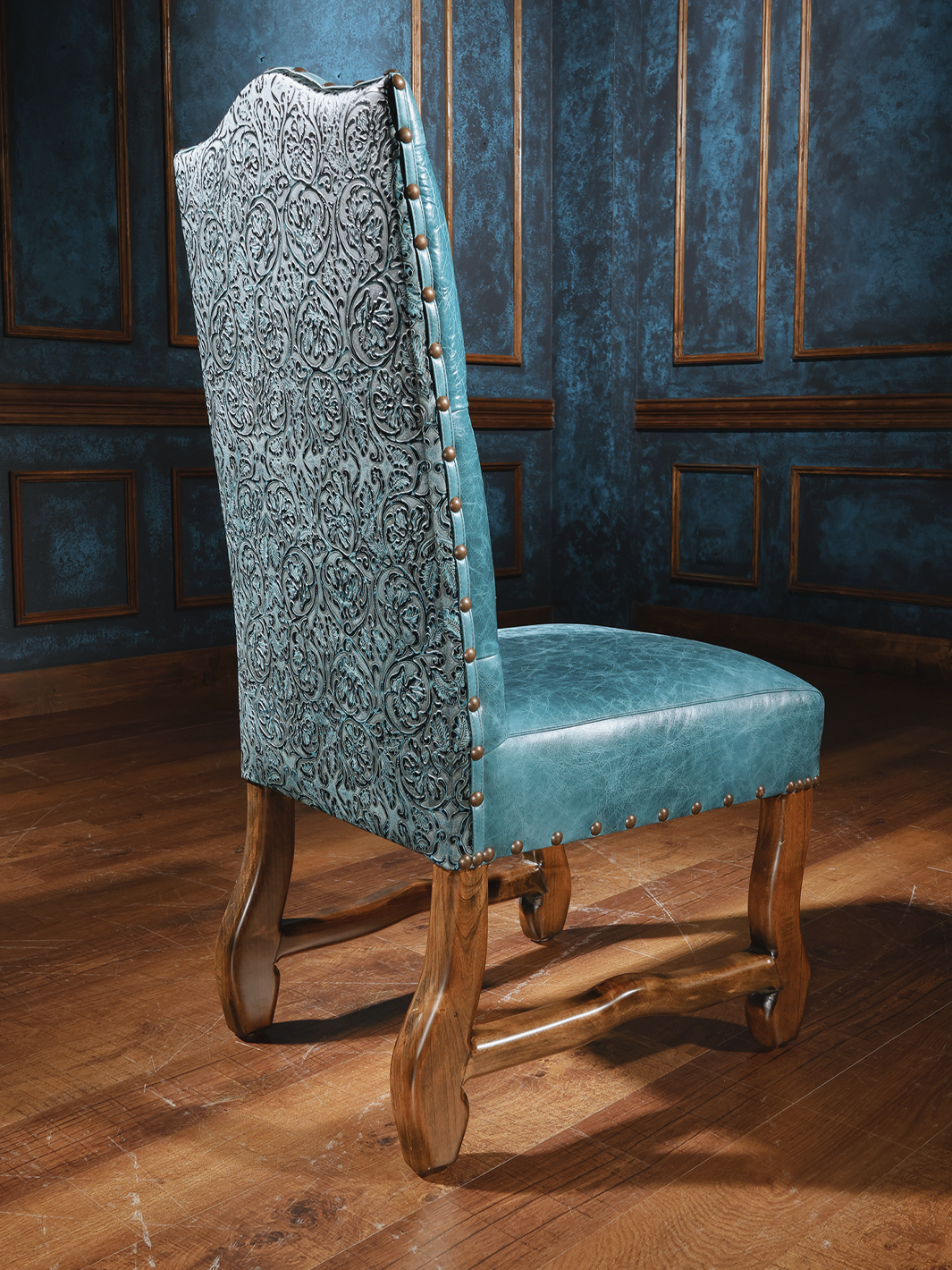 Upholstered Antique Dining Chair Repurposed in Turquoise and 